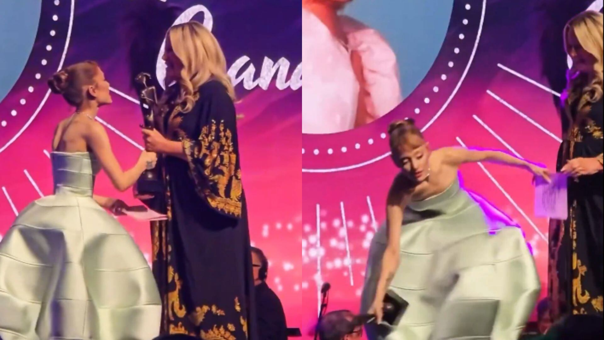 Ariana Grande no soportó el peso de un premio y casi se le cae