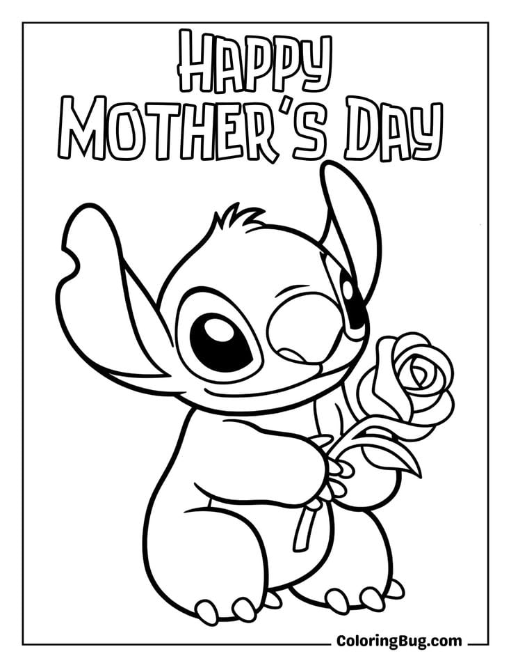 Dibujos de Stitch del Día de las Madres para colorear y regalar