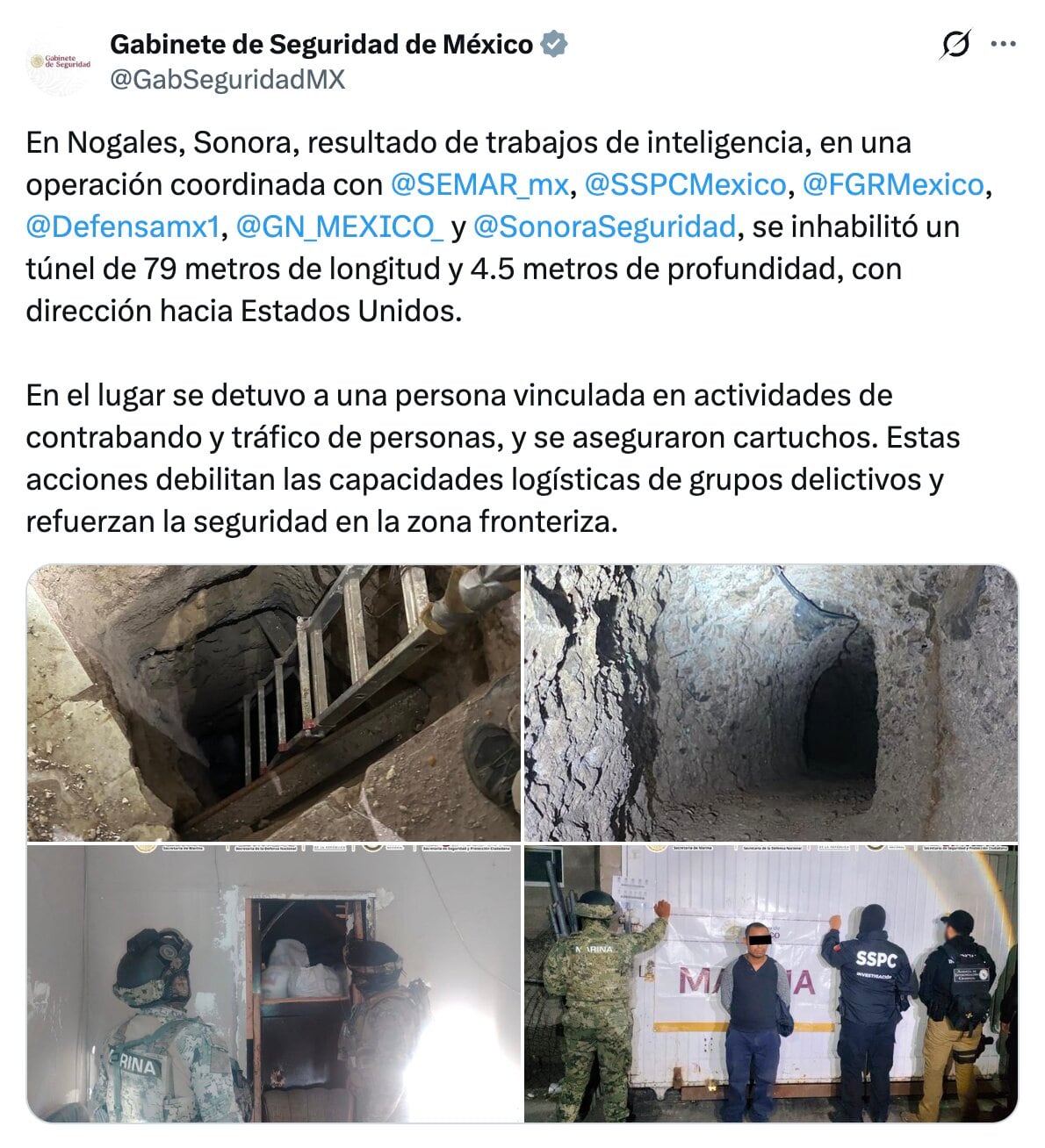 Túnel entre Nogales y Estados Unidos