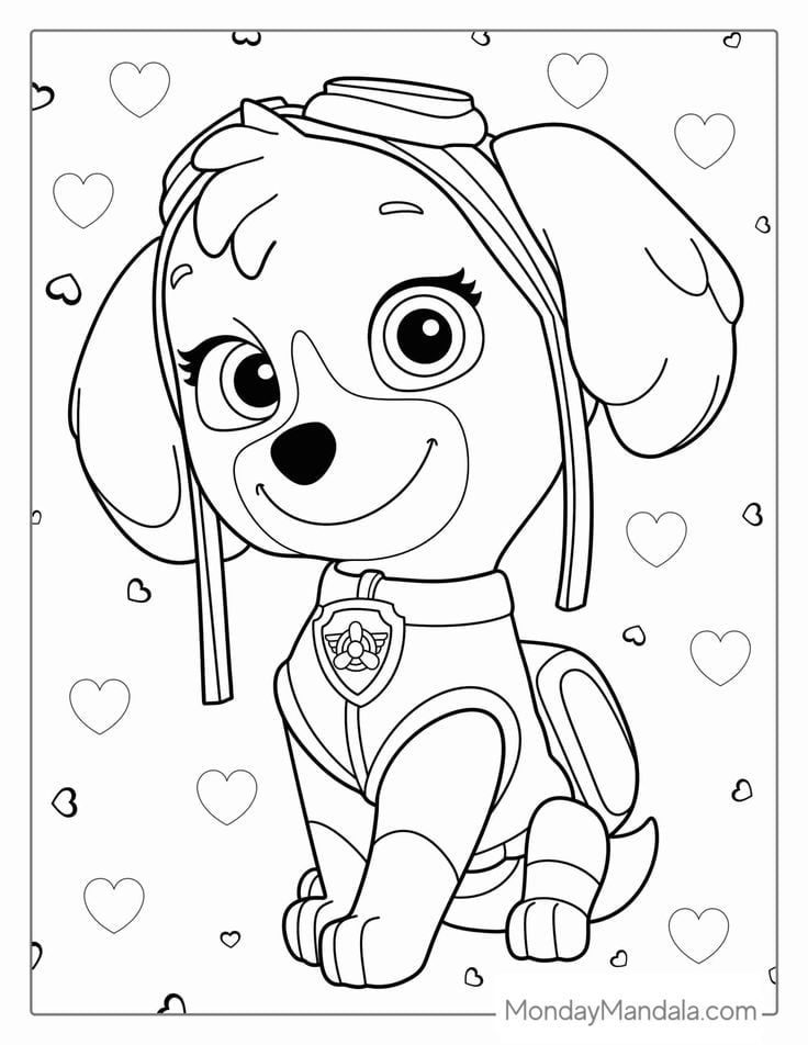 Plantillas para colorear: Paw Patrol de corazones para San Valentín