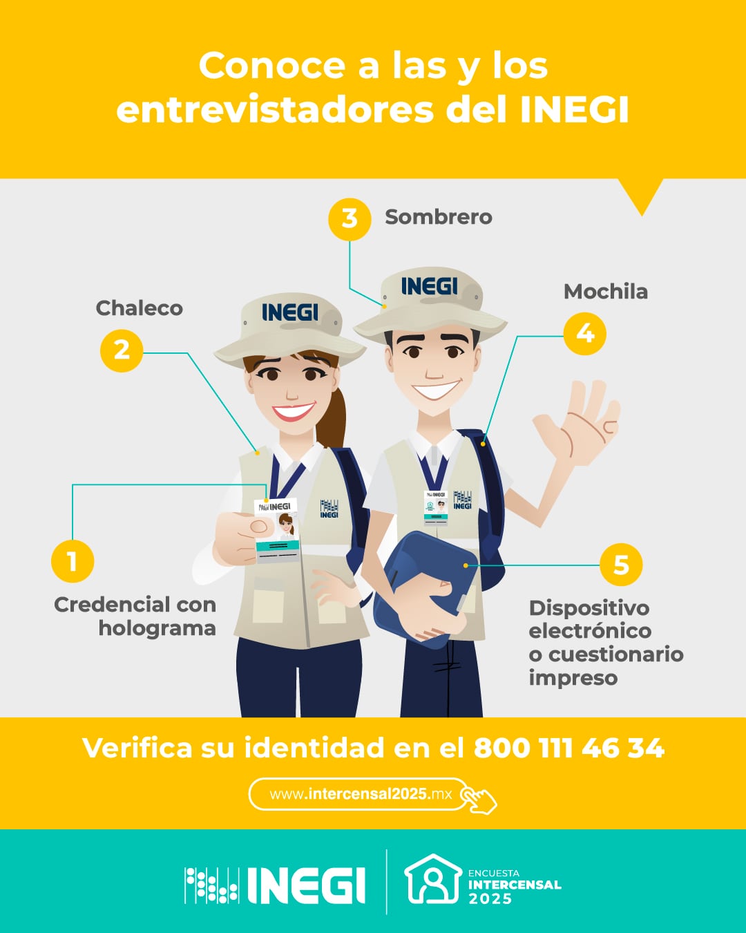 Cómo identificar al personal del Inegi 2025 para encuesta intercensal.