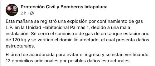 Comunicado Protección Civil y Bomberos Ixtapaluca