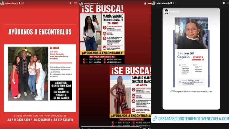Personas desaparecidas tras terremotos en Venezuela