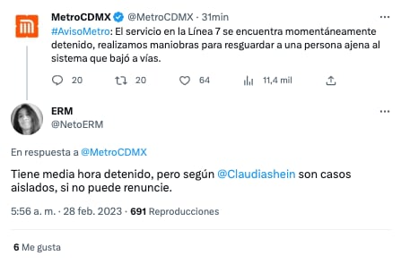 Suspenden servicio en Línea 7 del Metro CDMX