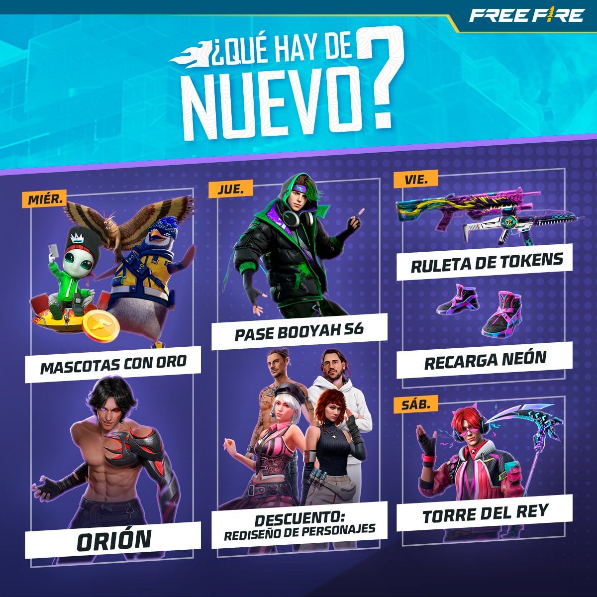 Free Fire: Agenda semanal del 31 de mayo al 6 de junio incluye nuevo pase, Orión y mascotas con oro
