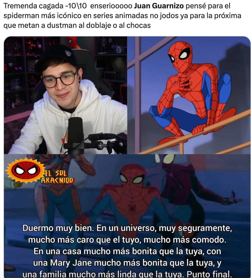 Memes se burlan de JuanSGuarnizo tras filtrarse su doblaje en Spider-Man: Across the Spider-Verse