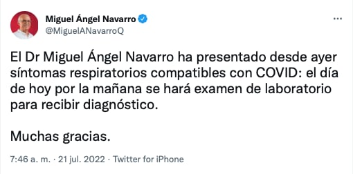 Miguel Ángel Navarro, gobernador de Nayarit dio positivo a Covid-19