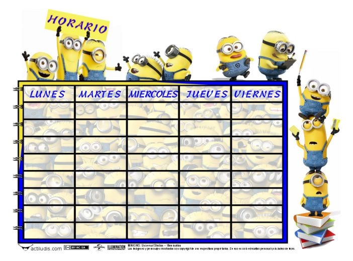 Horario escolar de Minions para regreso a clases 2024 con útiles