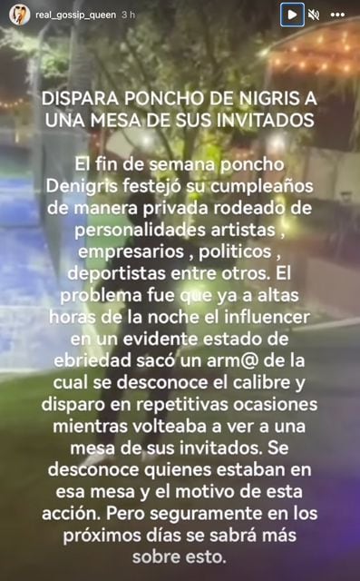 Poncho de Nigris habría disparado un arma en su fiesta de cumpleaños