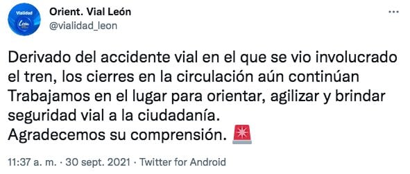 Tuit de la Dirección de Tránsito de León