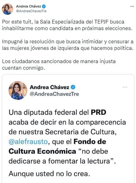 Andrea Chávez acusa censura en su contra