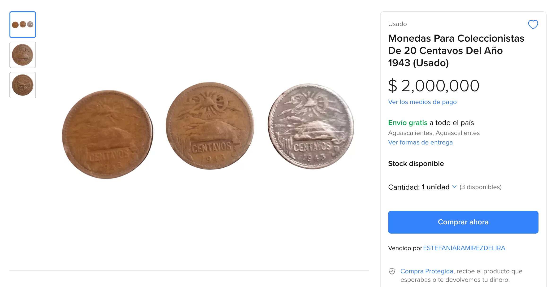 Buscan vender moneda de 20 centavos a 2 millones 500 mil pesos