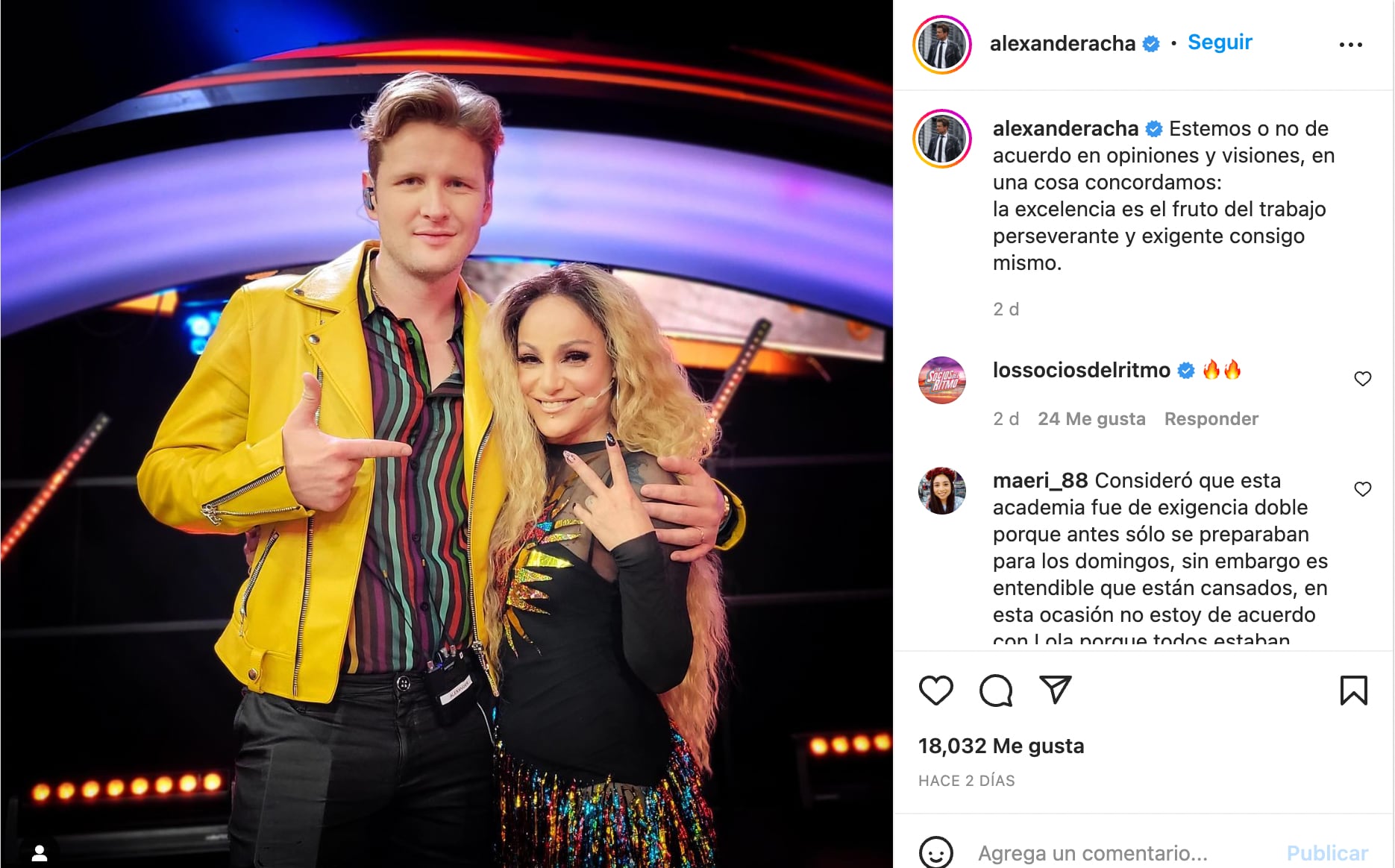 Alexander Acha publica foto con Lolita Cortés tras peleas en La Academia