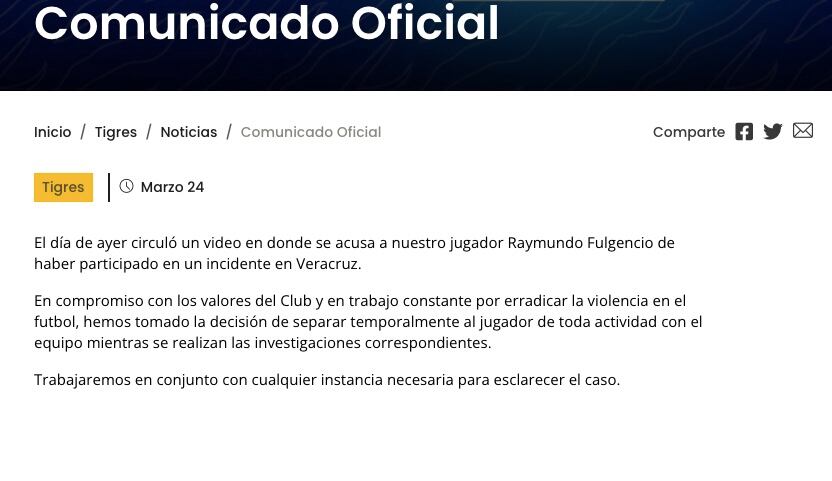 Club Tigres sobre Raymundo Fulgencio