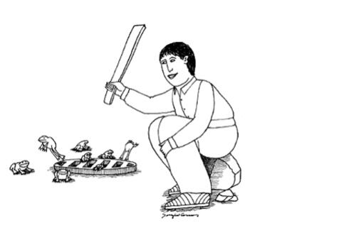 Macario matando ranas para comer