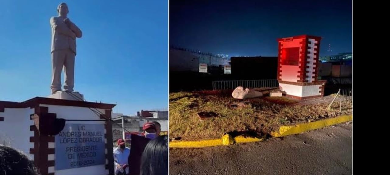 Estatua de AMLO derribada
