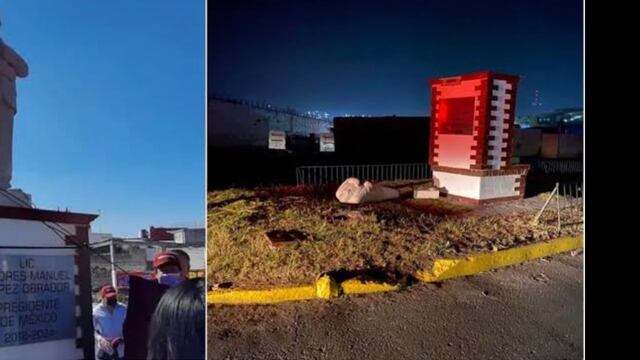 Estatua de AMLO derribada