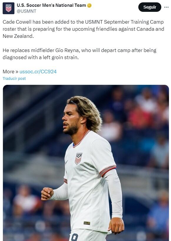 Cade Cowell fue convocado por la Selección de Estados Unidos