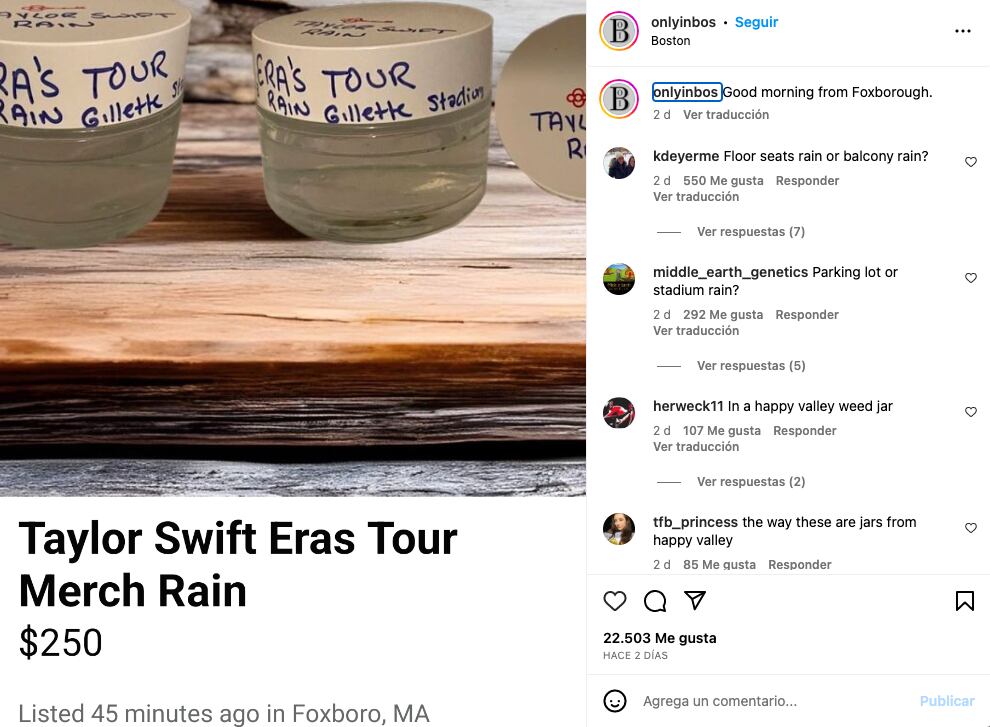 Venden las gotas de lluvia que cayeron en el concierto de Taylor Swift