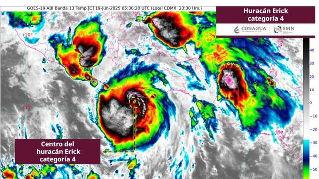 Huracán Erick alcanzó la categoria 4 el 19 de junio de 2025