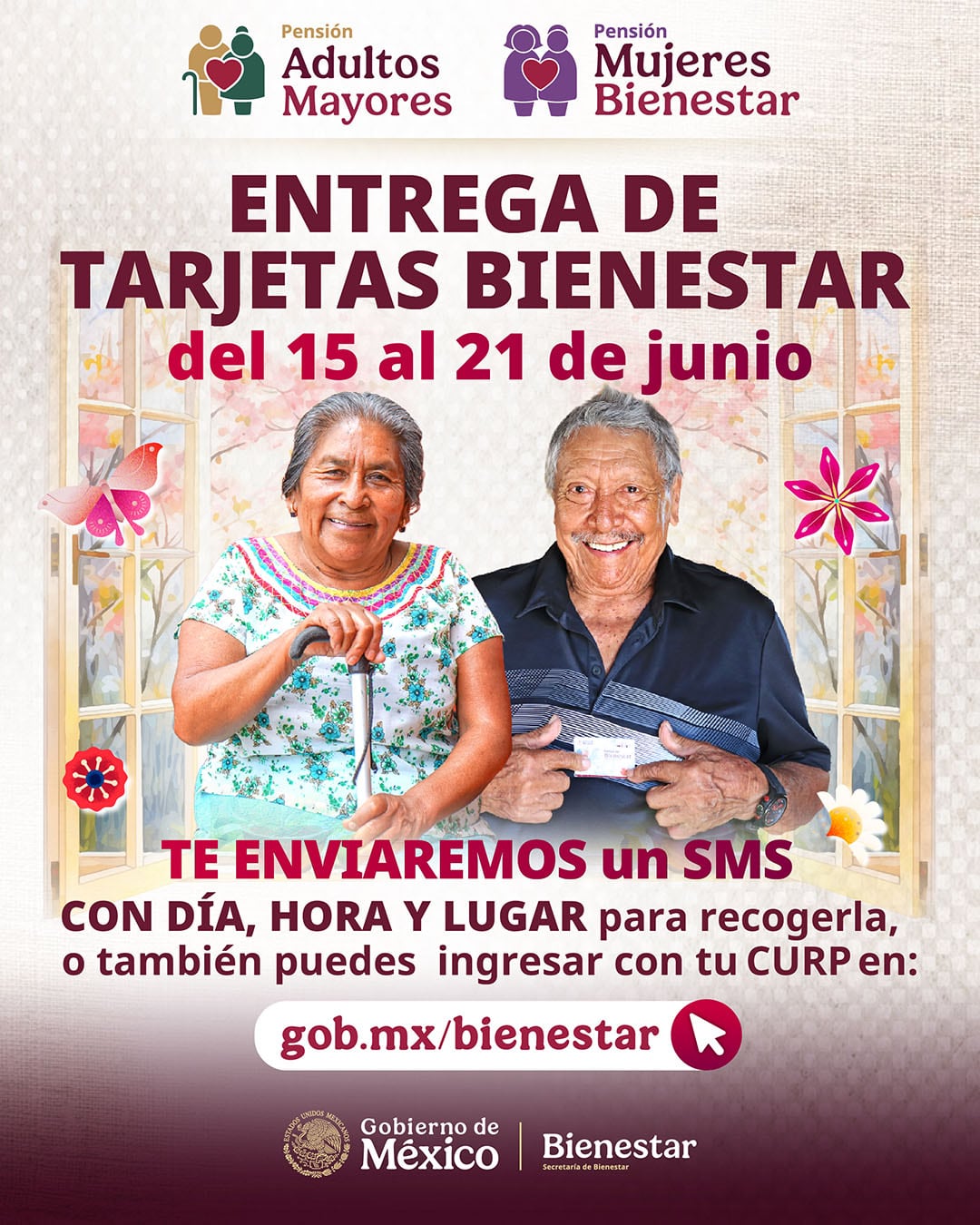 Fechas para recoger la tarjeta Bienestar para pensión de adultos mayores