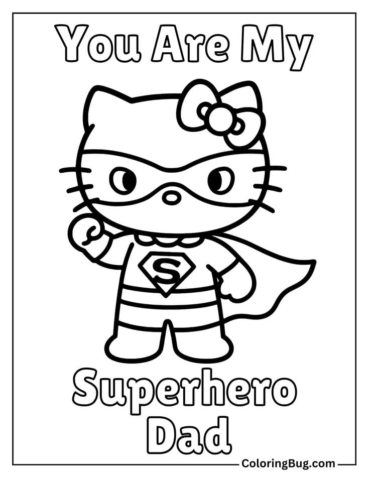 Dibujos de Hello Kitty con su papá para colorear por el Día del Padre