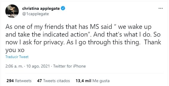 Christina Applegate revela que tiene esclerosis múltiple