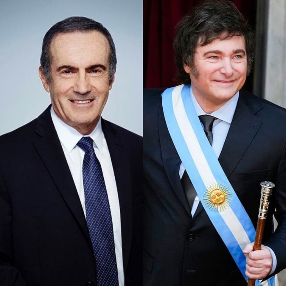 El periodista Andrés Oppenheimer y el presidente de Argentina Javier Milei