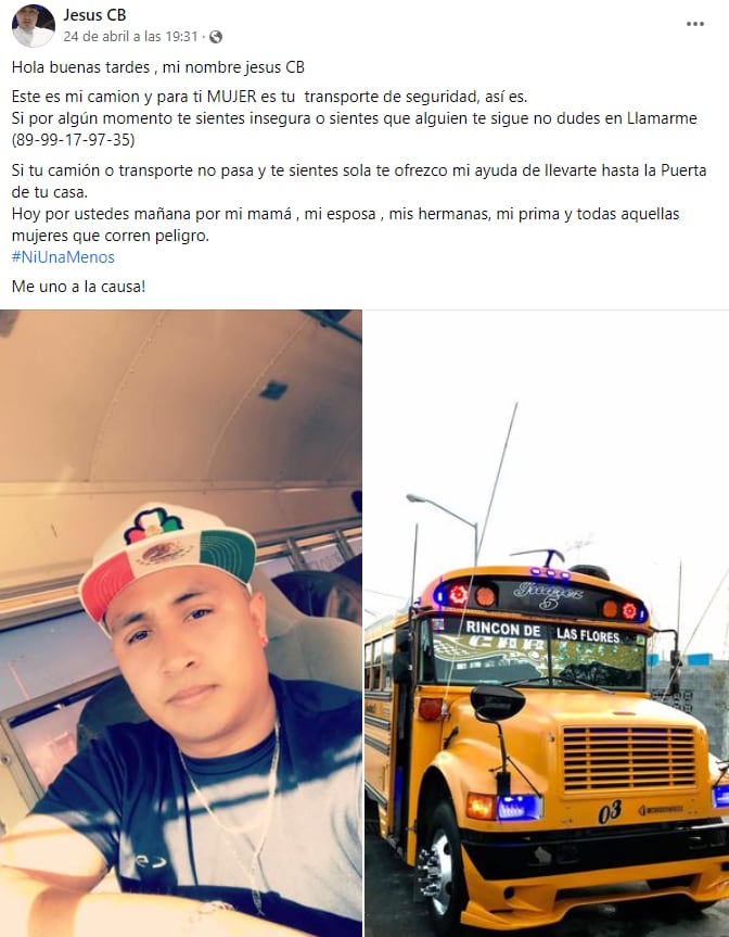 Chofer ofrece su camión como transporte seguro para mujeres de Reynosa