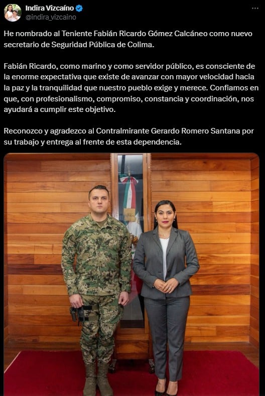 Indira Vizcaíno Silva designó al teniente Fabián Ricardo Gómez Calcáneo como nuevo titular de la Secretaría de Seguridad Pública