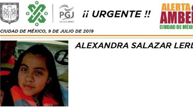 Alerta Amber emitida por la desaparición de Alexandra Salazar Lerdo