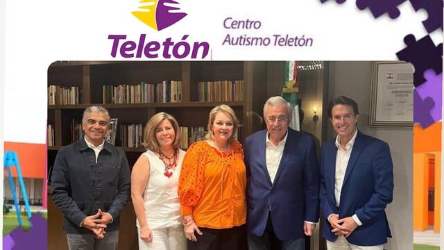 El Gobernador Rubén Rocha Moya, su hija Eneyda Rocha Presidenta de DIF Sinaloa con Fernando Landeros Presidente de Teletón y parte de su equipo.