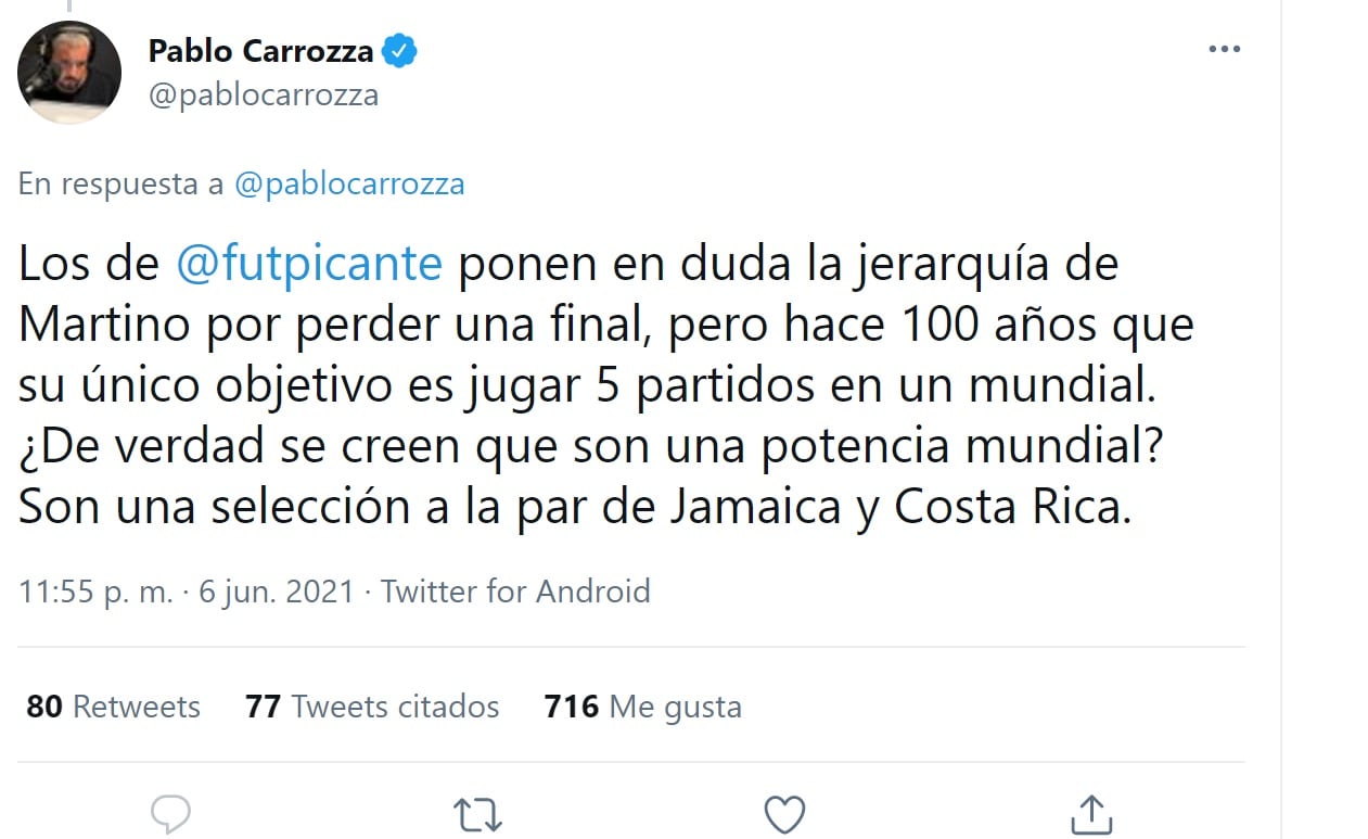 Pablo Carrozza arremetió contra México