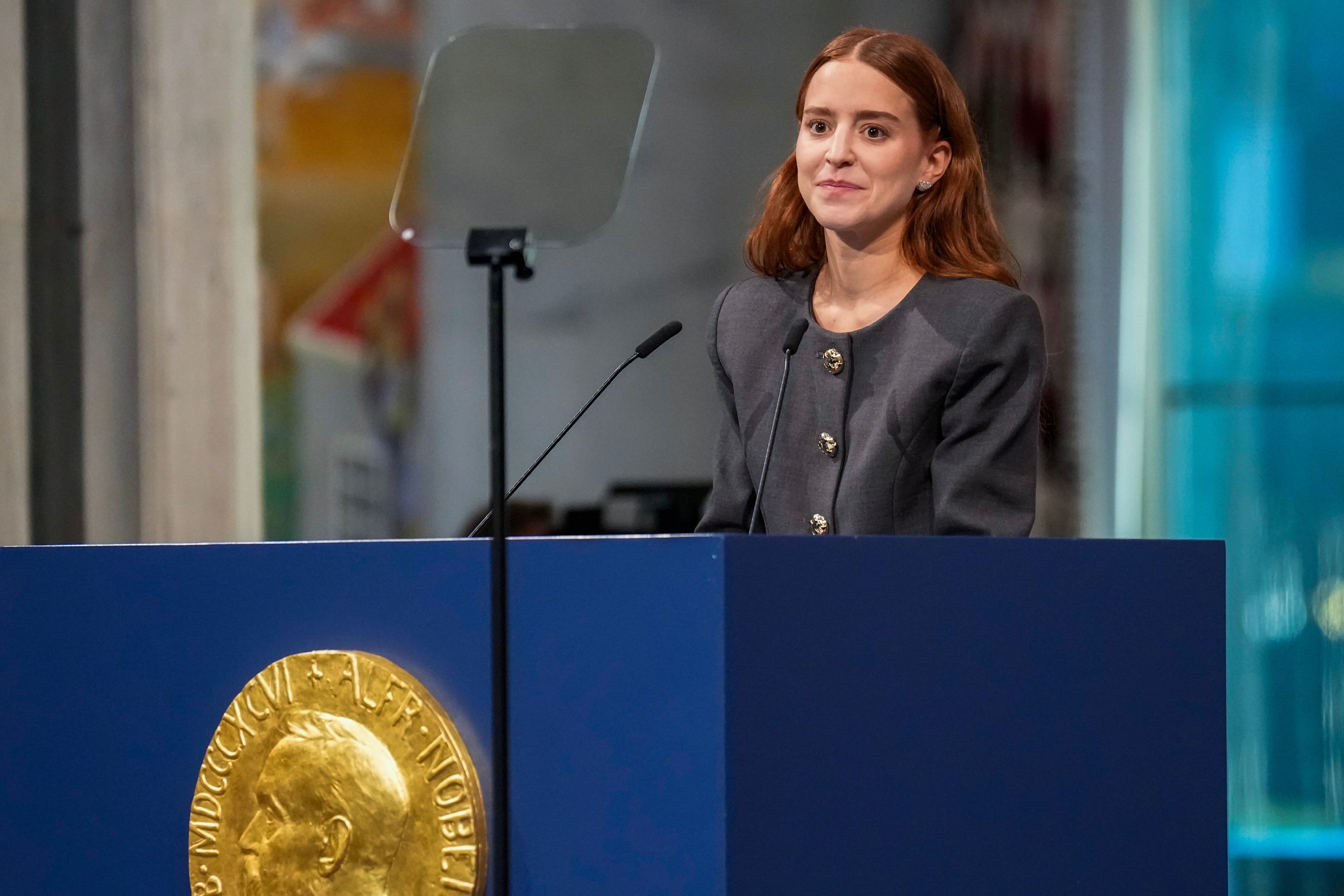 Ana Corina Sosa, hija de María Corina Machado acepta el Premio Nobel de la Paz en su nombre