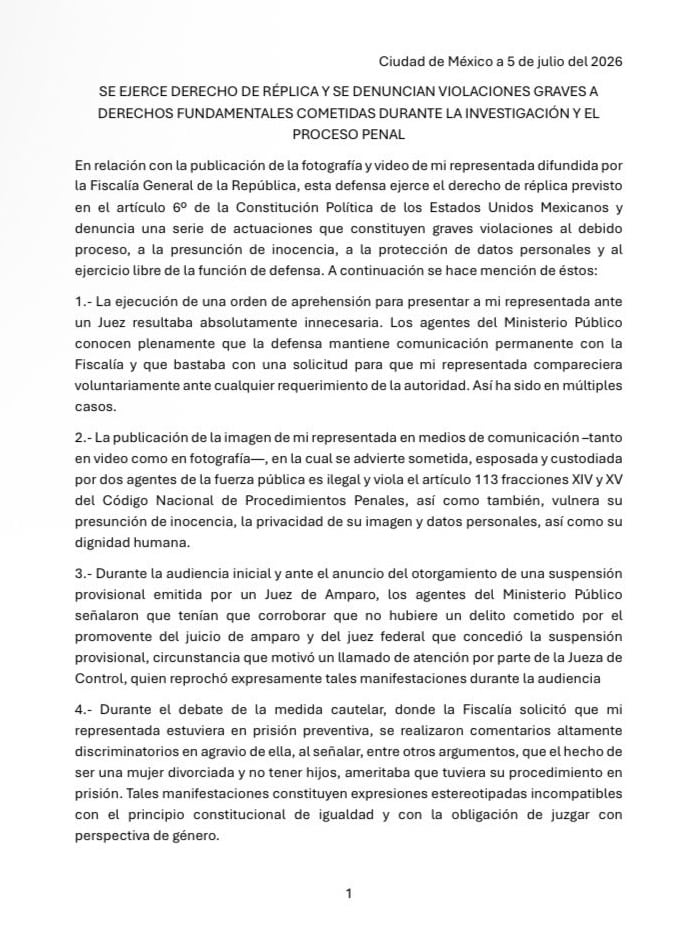 Gilda Lozoya pide intervención de Ernestina Godoy por presuntas violaciones en su proceso