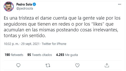 Pedro Sola critica a influencers