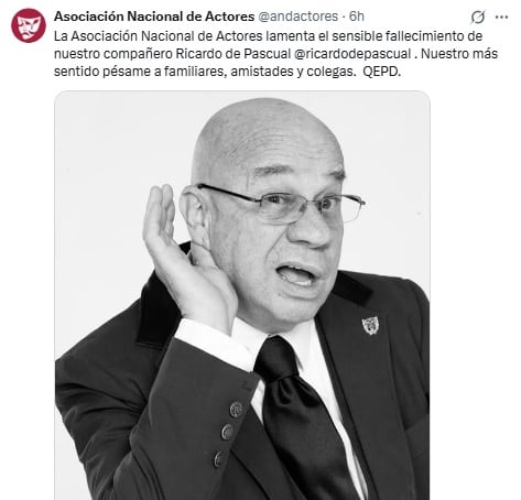 ANDA da a conocer la muerte del actor Ricardo de Pascual.
