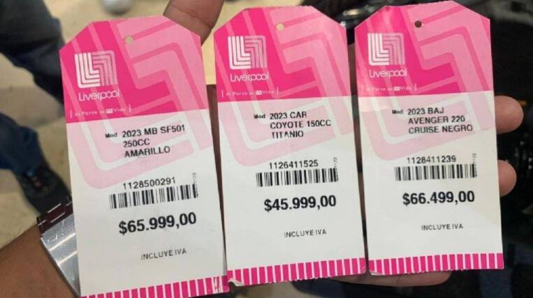Liverpool vende motocicletas en 65 pesos