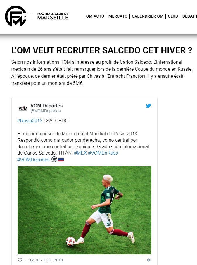 Salcedo podría llegar al OM