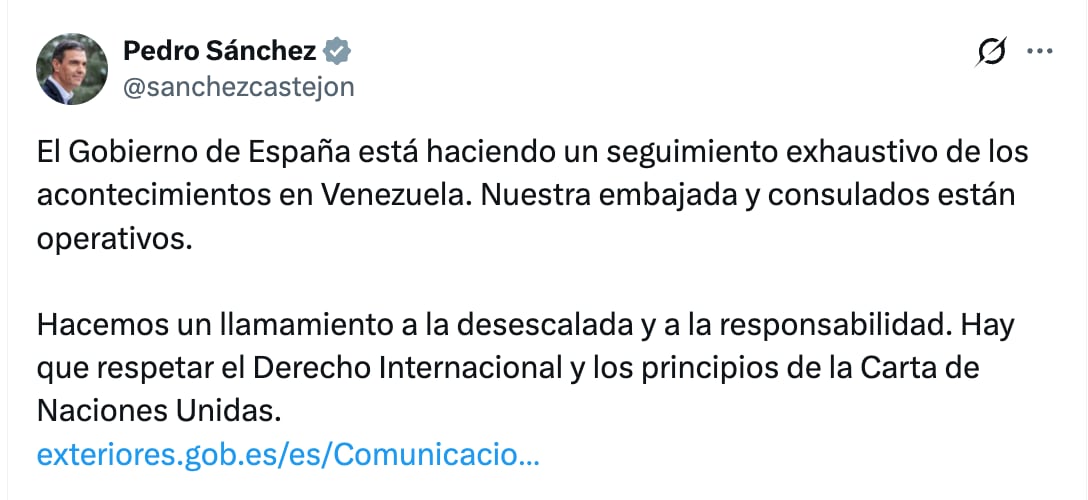 Pedro Sánchez sobre la captura de Maduro