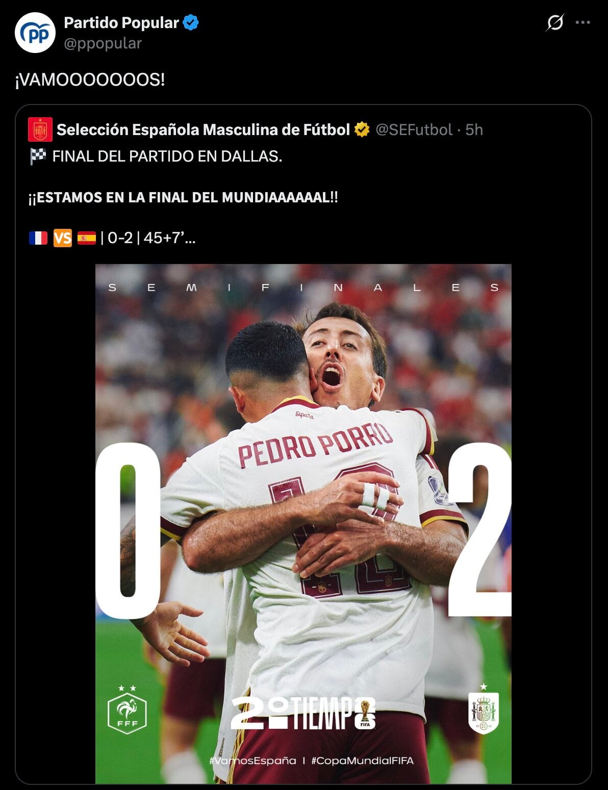 Partido Popular celebra victoria de España