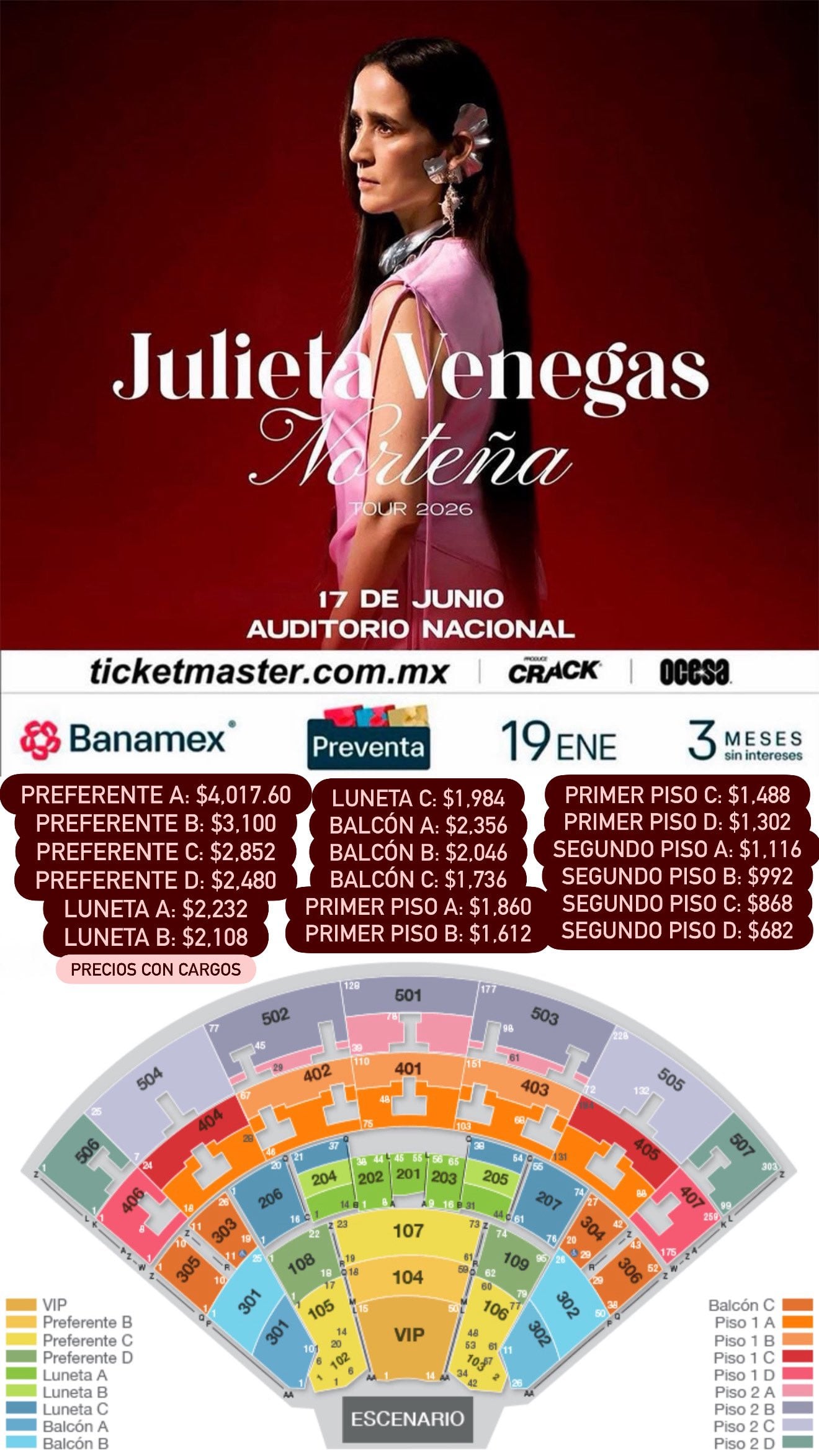 Precio de los boletos para concierto de Julieta Venegas en el Auditorio Nacional