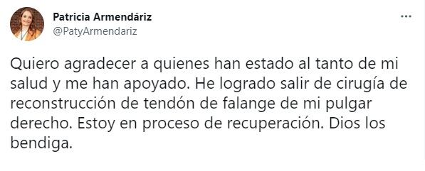 Patricia Armendáriz se somete a cirugía en su pulgar