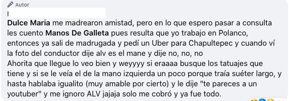 Usuaria narra cómo fue que se encontró a Mane como conductor de Uber.