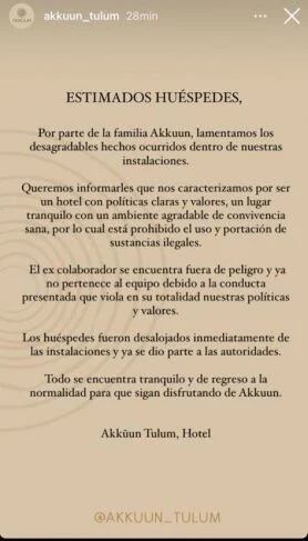 Comunicado Hotel Akkuun