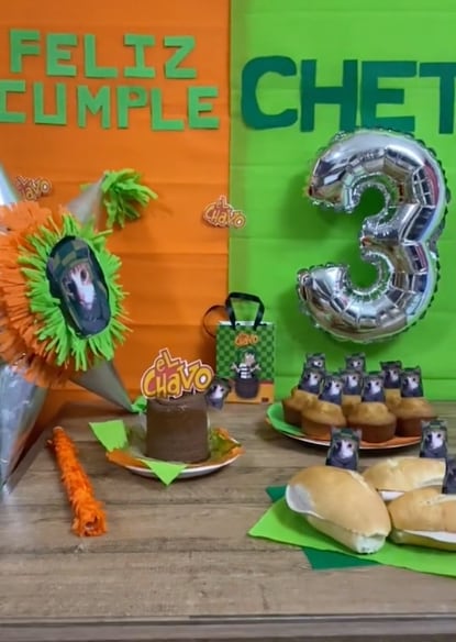 gatito con fiesta temática del ‘Chavo del 8’