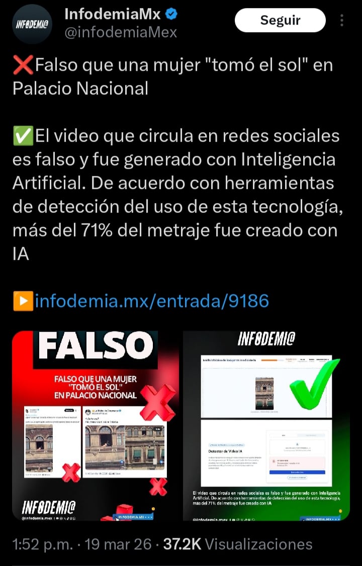 Video de mujer tomando el sol en Palacio Nacional es falso