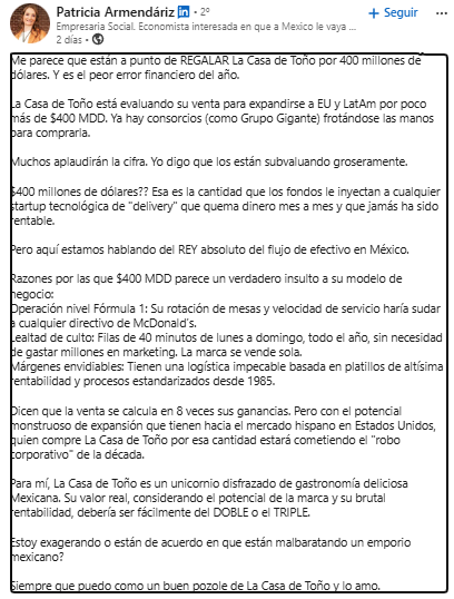 Patricia Armendáriz presenta las razones por las que 400 mdd es un insulto a La Casa de Toño