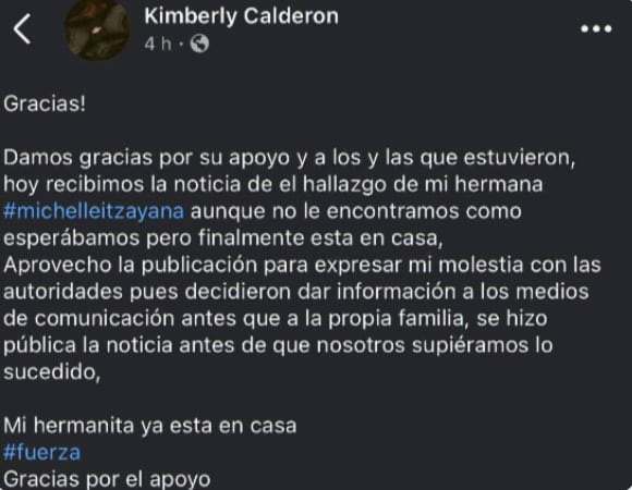 Localizan sin vida a Michelle Itzayana Fuentes Calderón