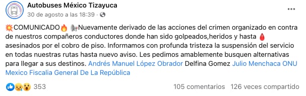 Suspenden servicio autobuses México-Tizayuca